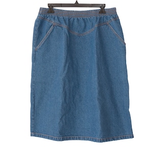 Vintage Western Denim Jean Midi Skirt with Pockets Lady Blair Medium Blue Wash Size 16