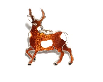 Vintage White-tailed Deer Brown Enamel Pin Reindeer