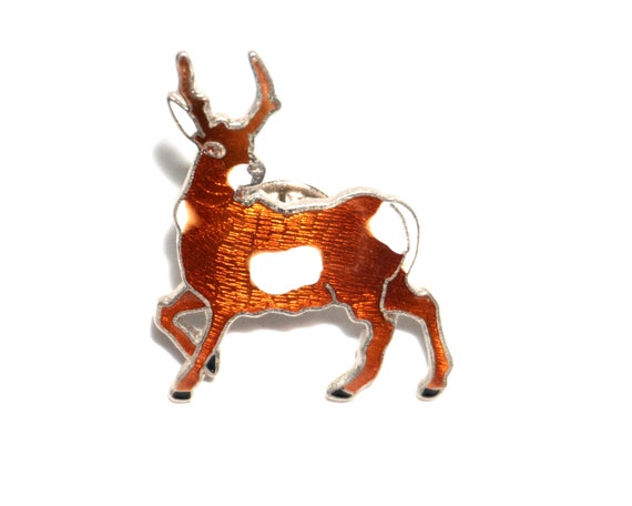 Vintage White-tailed Deer Brown Enamel Pin Reinde… - image 1