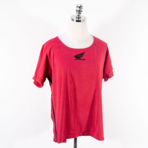 Vintage Honda Flocked Print Side Stripes Black and Red Boxy Baby Doll Shirt Large/X-Large 90&#39;s Early 00&#39;s 2000&#39;s Aughts