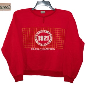 Vintage Newport Club Member 1921 Club Champion Red Sweatshirt Large/X-Large Newsport Sports Country Gold Club Volleyball 100% Acrylic 70&#39;s