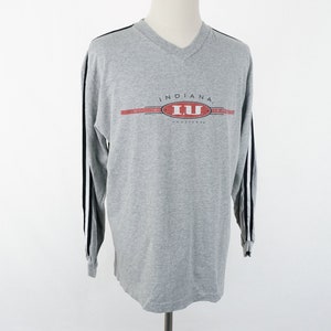 Vintage Indiana University IU Hoosiers Heather Gray Piped Trim Long Sleeve V-Neck Shirt X-Large XL TSI