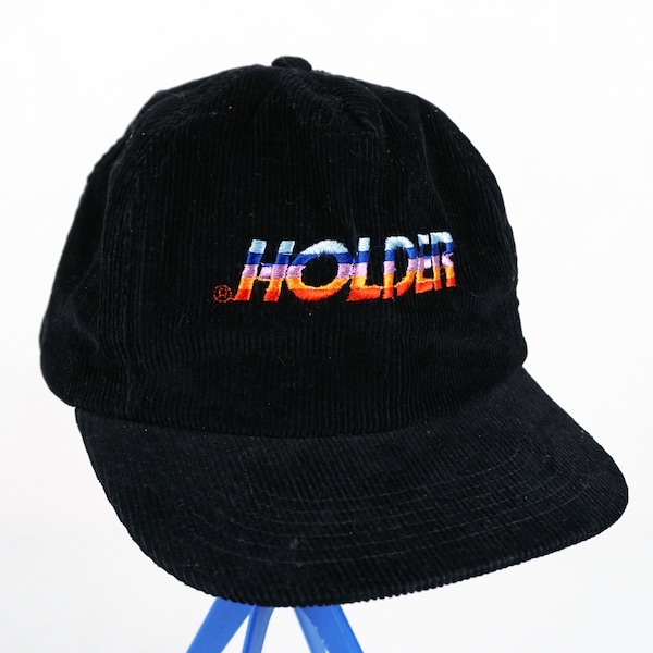 Vintage Holder Hobie Cat Corduroy Black Embroidered Snapback Hat 90's Rainbow