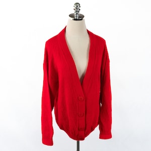 Vintage Helen Sue Red Textured Cardigan Sweater Medium/Large Big Buttons Cute 70&#39;s 80&#39;s