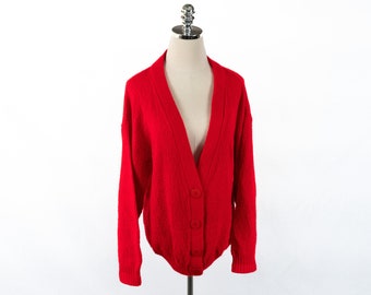 Vintage Helen Sue Red Textured Cardigan Sweater Medium/Large Big Buttons Cute 70's 80's