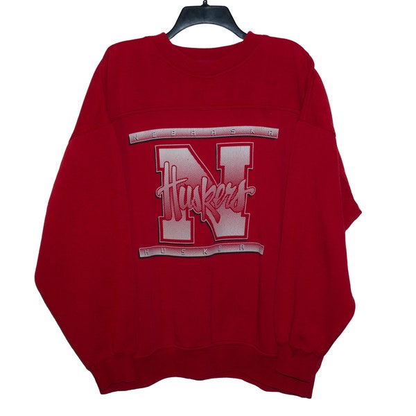 Vintage University of Nebraska Cornhuskers Huskers Scarlet Red and Cream CS Crable Sportswear Oversized Baggy Sweatshirt XL/XXL X-Large 2X