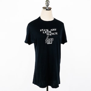 Vintage Stiff Records F*ck Art Lets Dance Black T-Shirt Small/Medium Hanes British UK Independent Record Label Devo Elvis Costello Motörhead