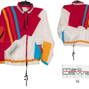 Vintage Marc Lewis Colorblocked Pink White Striped Multicolored 80&#39;s 90&#39;s Windbreaker Jacket Oversized Medium