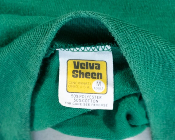 Vintage Velva Sheen Green and White Raglan Tee With Striped Trim T