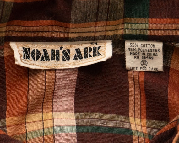 Vintage Noah's Ark Brown Red and Green Plaid Butt… - image 2