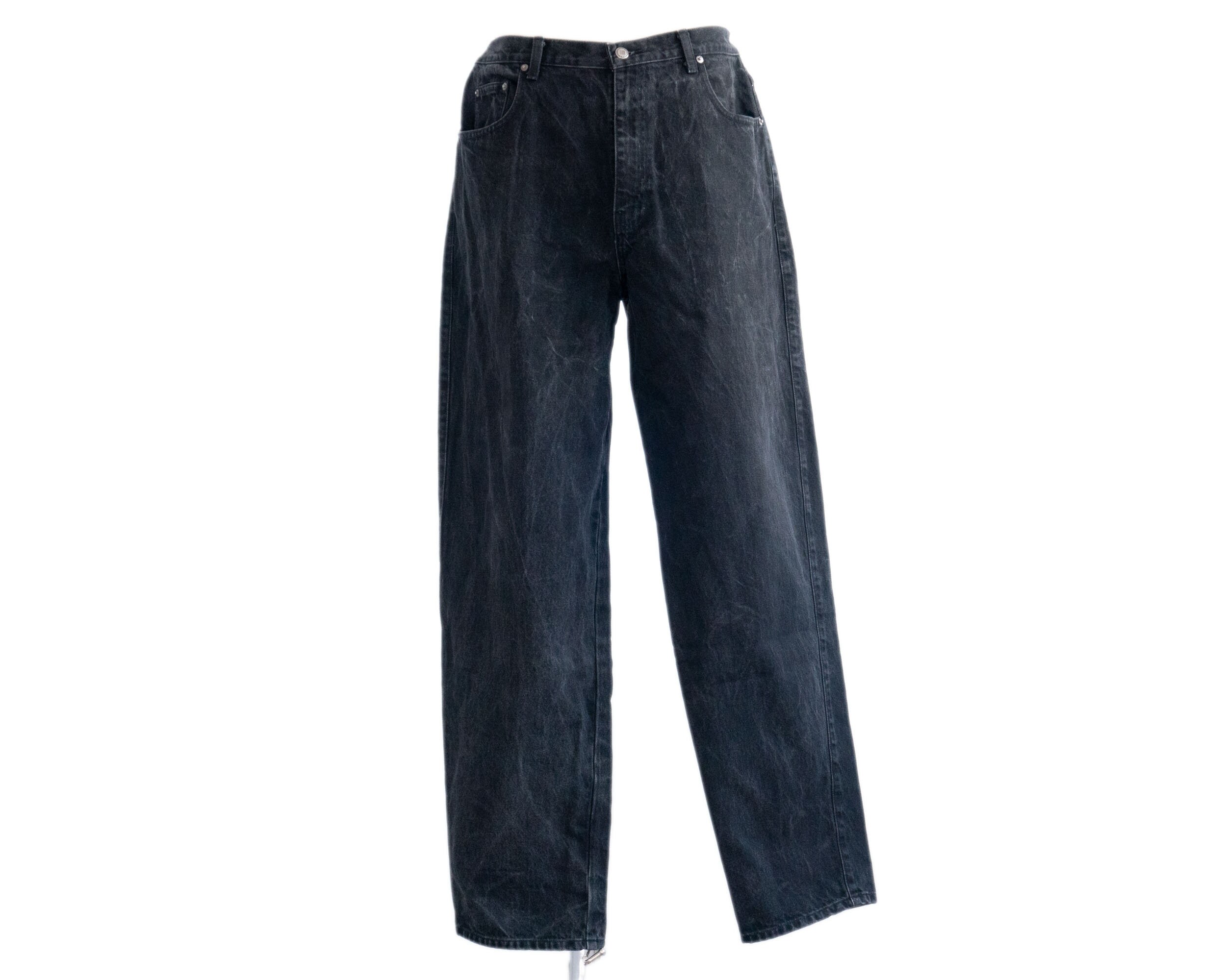 Vintage I.O.U. Clothing 90's Black Stone Wash Wide Leg Denim Jeans