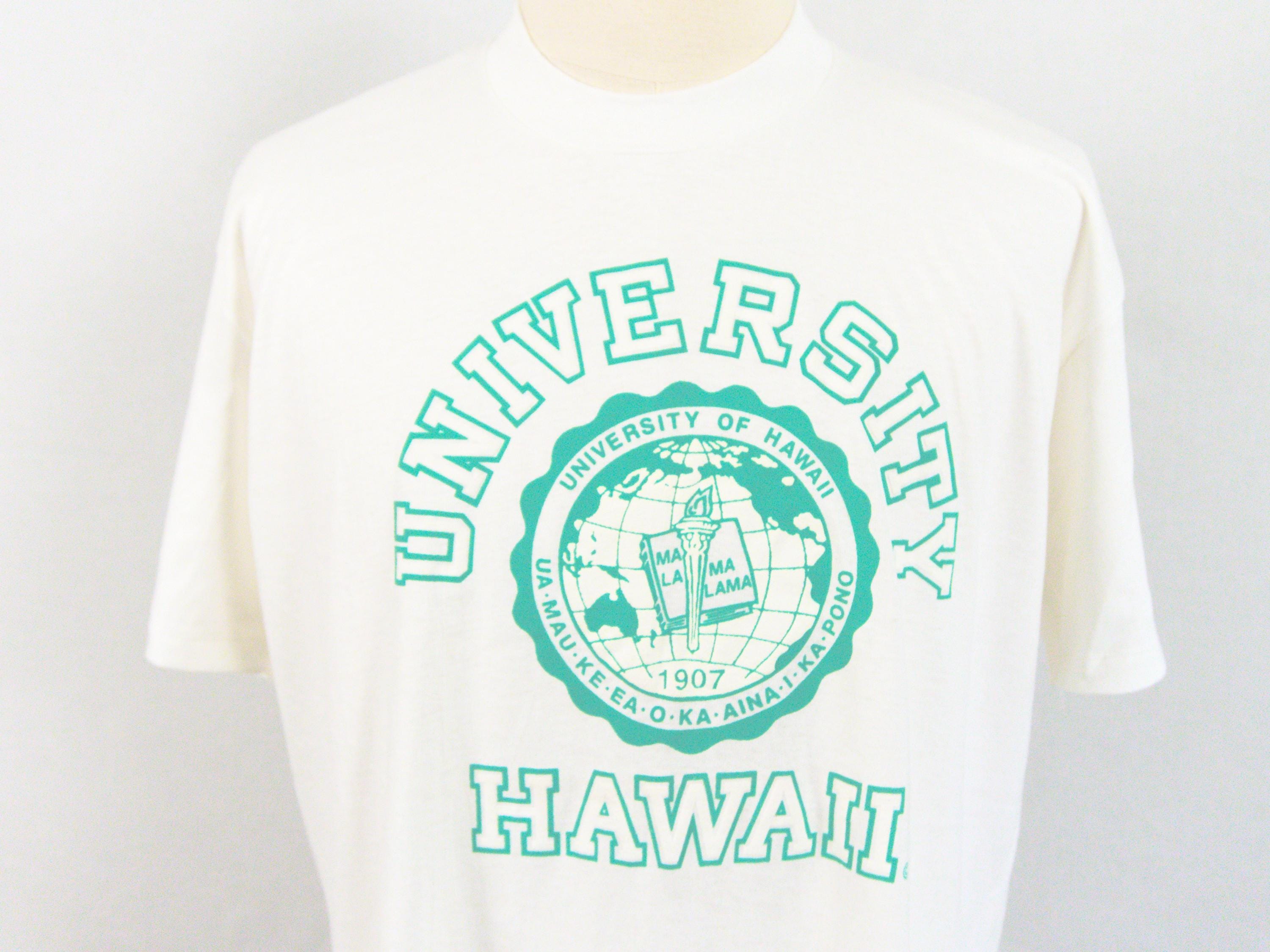 Vintage University of Hawaii Green and White Puffy Print T-shirt