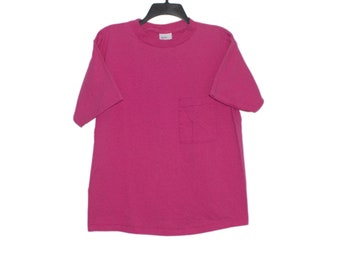 Vintage Avon Fashions Pink Single Pocket Tee T-Shirt Medium Plain Blank Solid 80's 90's