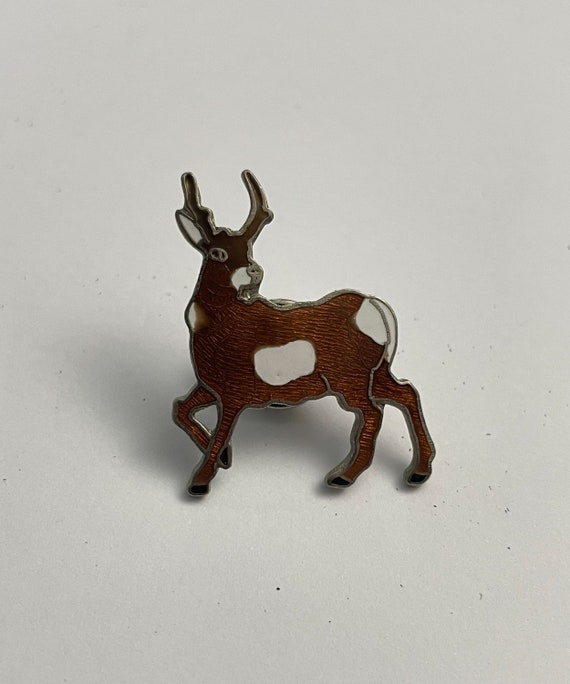 Vintage White-tailed Deer Brown Enamel Pin Reinde… - image 2