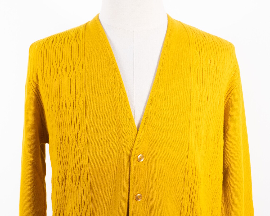 Vintage Mustard Yellow Gold Cardigan Sweater Medium 50's 60's Orlon