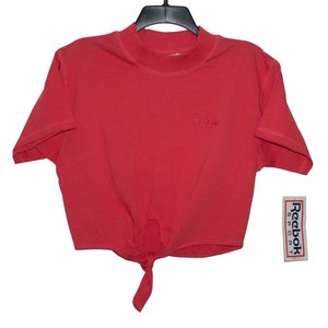 Vintage Reebok Crop Tie Waist 90&#39;s Pink Athletic Sport T-Shirt New Deadstock Small/Medium