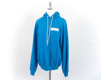Vintage Lamar Blue Raglan Hooded Sweatshirt Small/Medium Hanes Hoodie Made in USA Soft