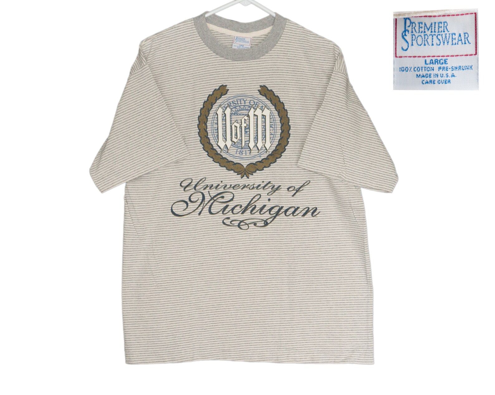 Vintage University of Michigan Emblem Seal Gray Striped - Etsy