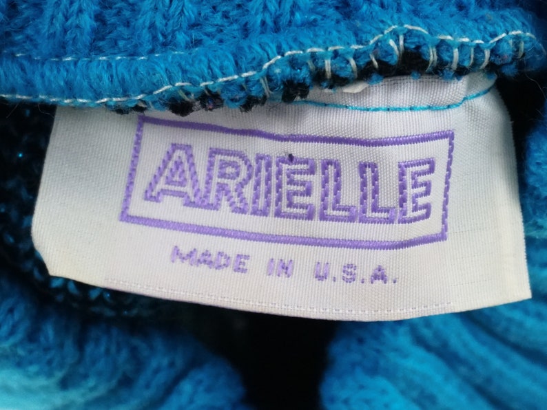 Vintage Arielle Sparkly Glitter Aqua Blue and Black Geometric Floral Sweater Small Acrylic Lurex 80's 90's Saved By The Bell Full House image 5