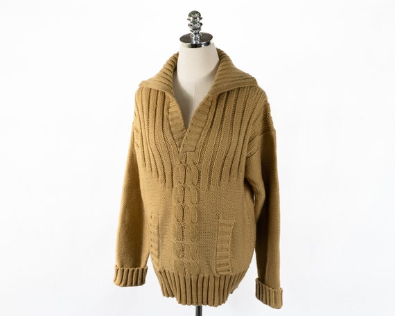 Vintage Oak Tree Cable Knit Tan Brown Sweater Sma… - image 1