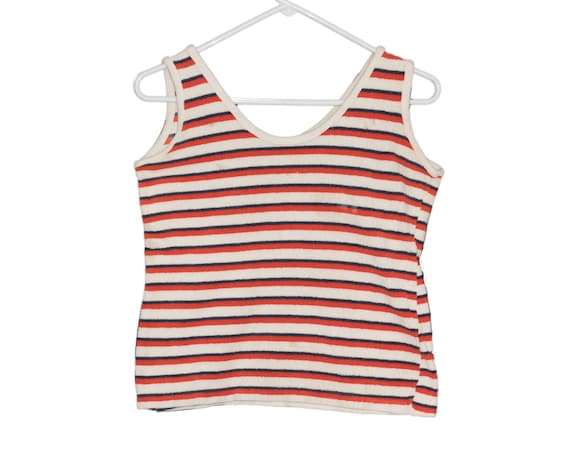 Vintage Red White Blue Striped Terry Cloth Tank T… - image 3