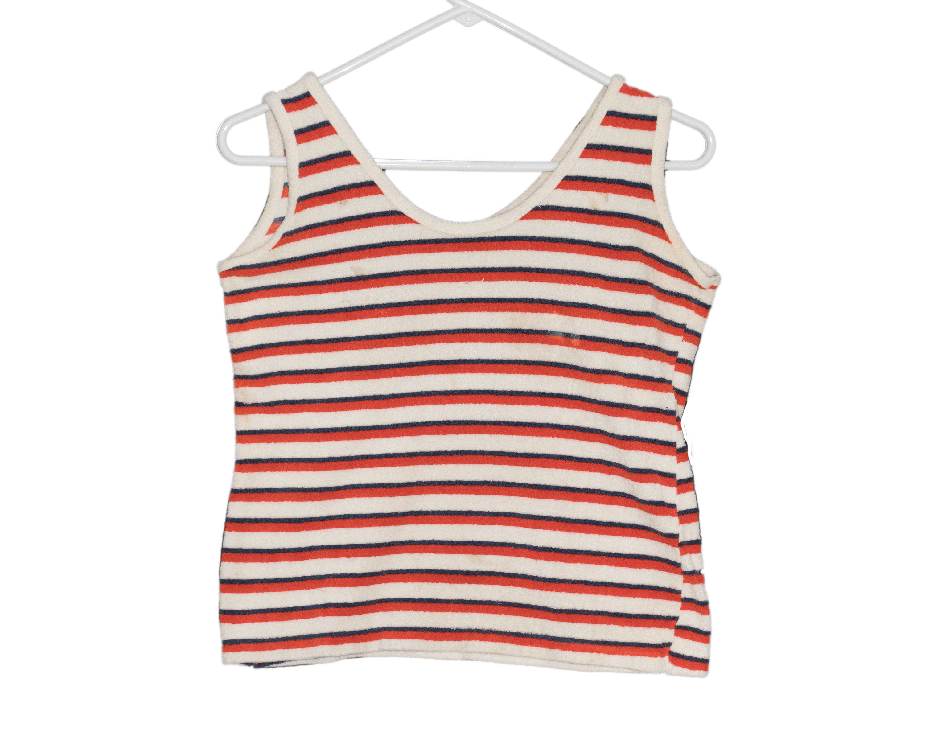 Vintage Red White Blue Striped Terry Cloth Tank Top X-small Worn