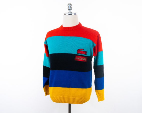 Vintage Izod Lacoste Striped Red Teal Blue Yellow… - image 1