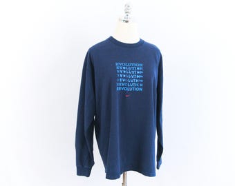 Vintage Nike Evolution/Revolution Basketball Skateboarding Navy Blue Long Sleeve T-Shirt Medium/Large Early 2000s 00s Made in USA