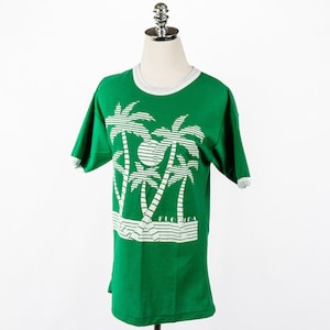 Vintage Florida Palm Tree Sun Print White and Green Ringer T-shirt ...
