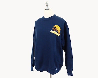 Vintage University of Michigan Wolverines Dark Navy Blue Crewneck Sweatshirt Medium/Large Discus Athletic UM U of M Embroidered
