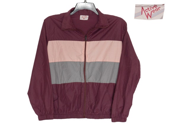 Vintage Active Wear Maroon Pink Gray Striped Zip … - image 1