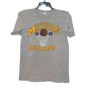 Vintage 1989 University of Michigan NCAA Basketball National Champions Gray Champion T-Shirt Medium/Large Wolverines U of M UM