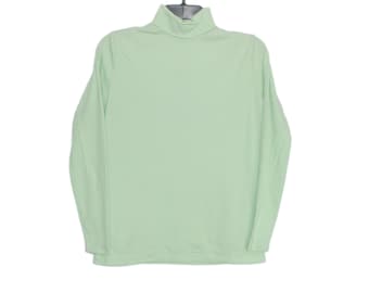 Camisa vintage verde menta claro pastel lisa, gola alta, manga comprida, poliéster, tamanho PP/P, estilo anos 50/60, Beulon