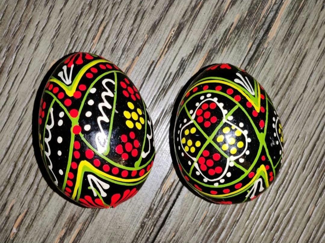 Pair of Wooden Ukrainian Pysanky Pysanka Hand Painted Easter Egg ...