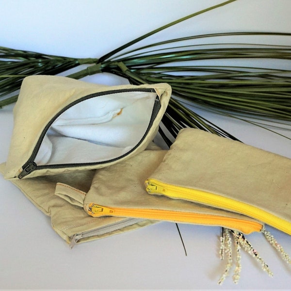 Plant Dyed Zipper Bag/Pouch, Small Item Storage, Travel Bag, Lined.