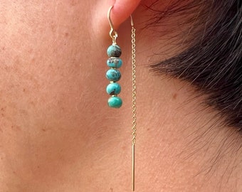 Beaded Turquoise & 14k GF Threader Earrings