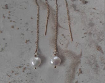 Freshwater Pearl Threader Earrings, wedding, bridal shower, bridesmaid jewelry