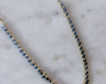 Blue Sapphire Fringe necklace, neck stack, layering necklace, boho jewelry