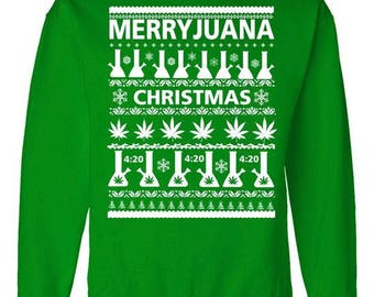 Merryjuana Weed Ugly Christmas Sweater (Ugly Sweater Style)- Crewneck Sweater