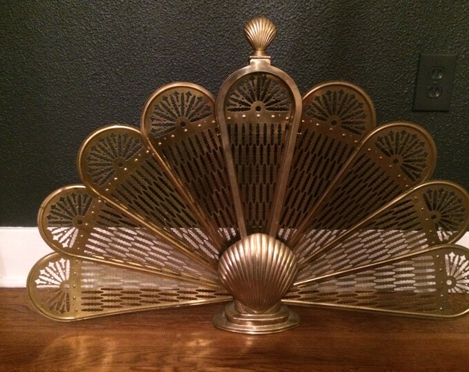 Vintage Brass Fireplace Screen Fan Seashell Beach Etsy