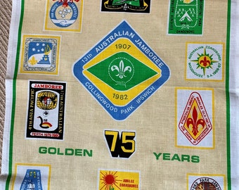 Australian Scouts Commemorative Pure Linen Tea Towel. Celebrating 75 years! 13th Australian Jamboree.