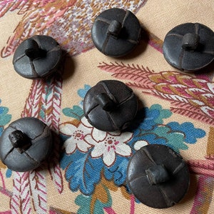 Vintage Leather Buttons 5 Large 27mm Dark Chocolate Colour, leather shank image 2