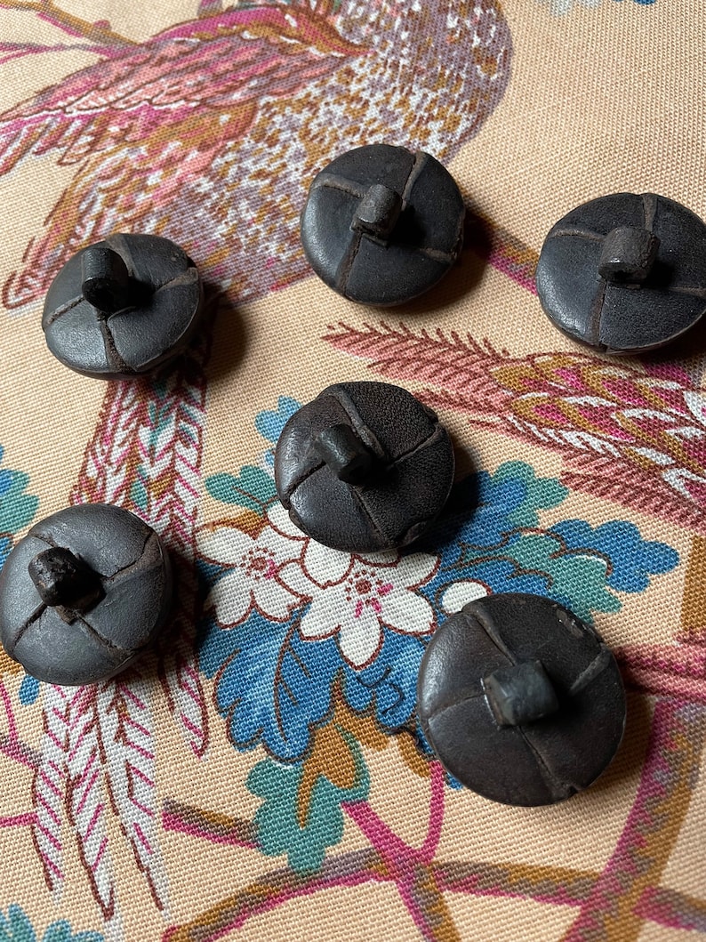 Vintage Leather Buttons 5 Large 27mm Dark Chocolate Colour, leather shank image 2