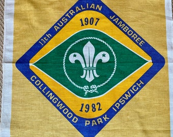 Australian Scouts Commemorative Pure Linen Tea Towel. Celebrating 75 years. Ipswich Queensland 13th  Jamboree.