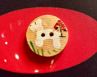 Vintage Hand Painted Wood Button. Dog. Airedale. Scotty.