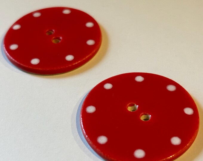 Hand Made Ceramic Button. Spots. Funky. Made in Cornwall UK. Red With ...