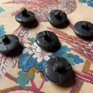 Vintage Leather Buttons 5 Large 27mm Dark Chocolate Colour, leather shank image 4