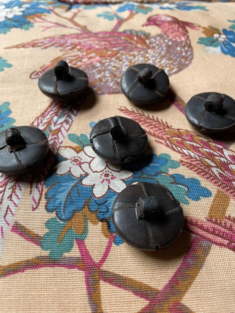 Vintage Leather Buttons 5 Large 27mm Dark Chocolate Colour, leather shank image 4