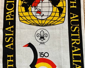 Australian Scouts Commemorative Pure Linen Tea Towel. Celebrating 4th Asia Pacific Jamboree.