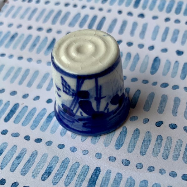 Blue Porcelain Delft Hand Painted Thimble